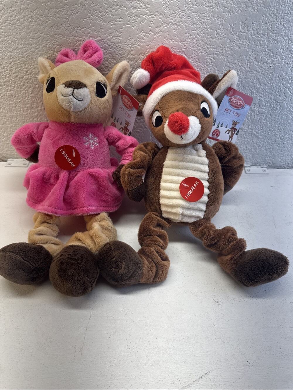 (244)Rudolph‎ the Red-Nosed Reindeer Dog Toy Plush Squeaky Set – New With Tags
